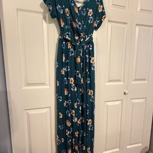 Latched Mama Teal Floral Maternity and Nursing Jumpsuit